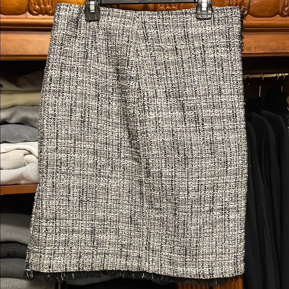 New York & Company Black and White Tweed Pencil Skirt with fringe